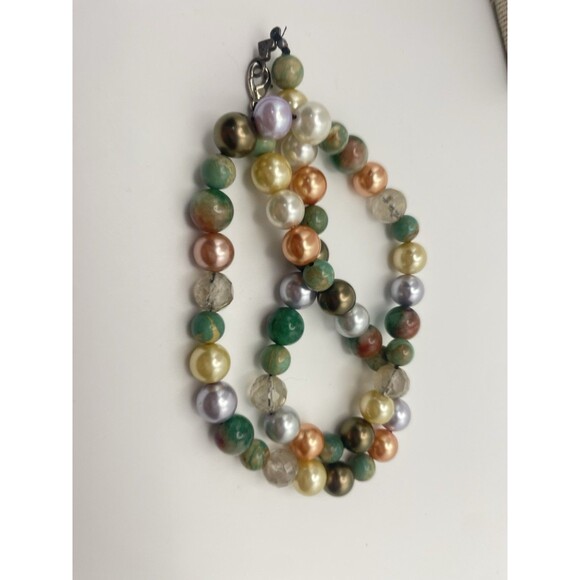 Vintage French Christian Lacroix Pearl & Stone Bead Necklace Sterling Clasp 20” - Picture 2 of 16